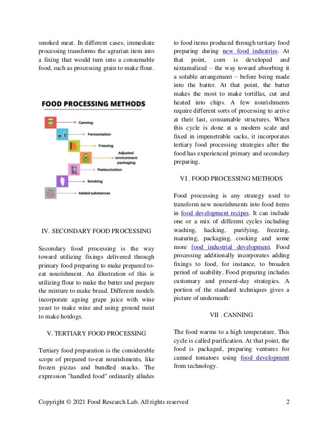 Types and methods involved in food processing foodresearchlab
