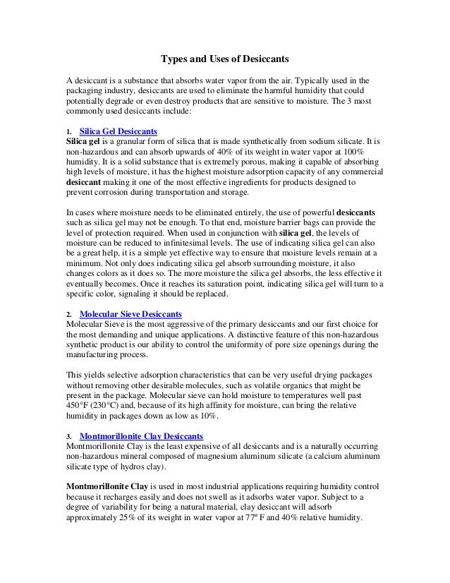 Types and Uses of Desiccants