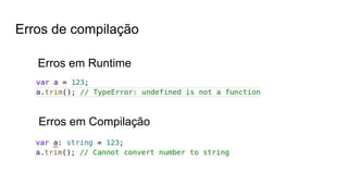 Erros de compilação
Erros em Runtime
Erros em Compilação
 