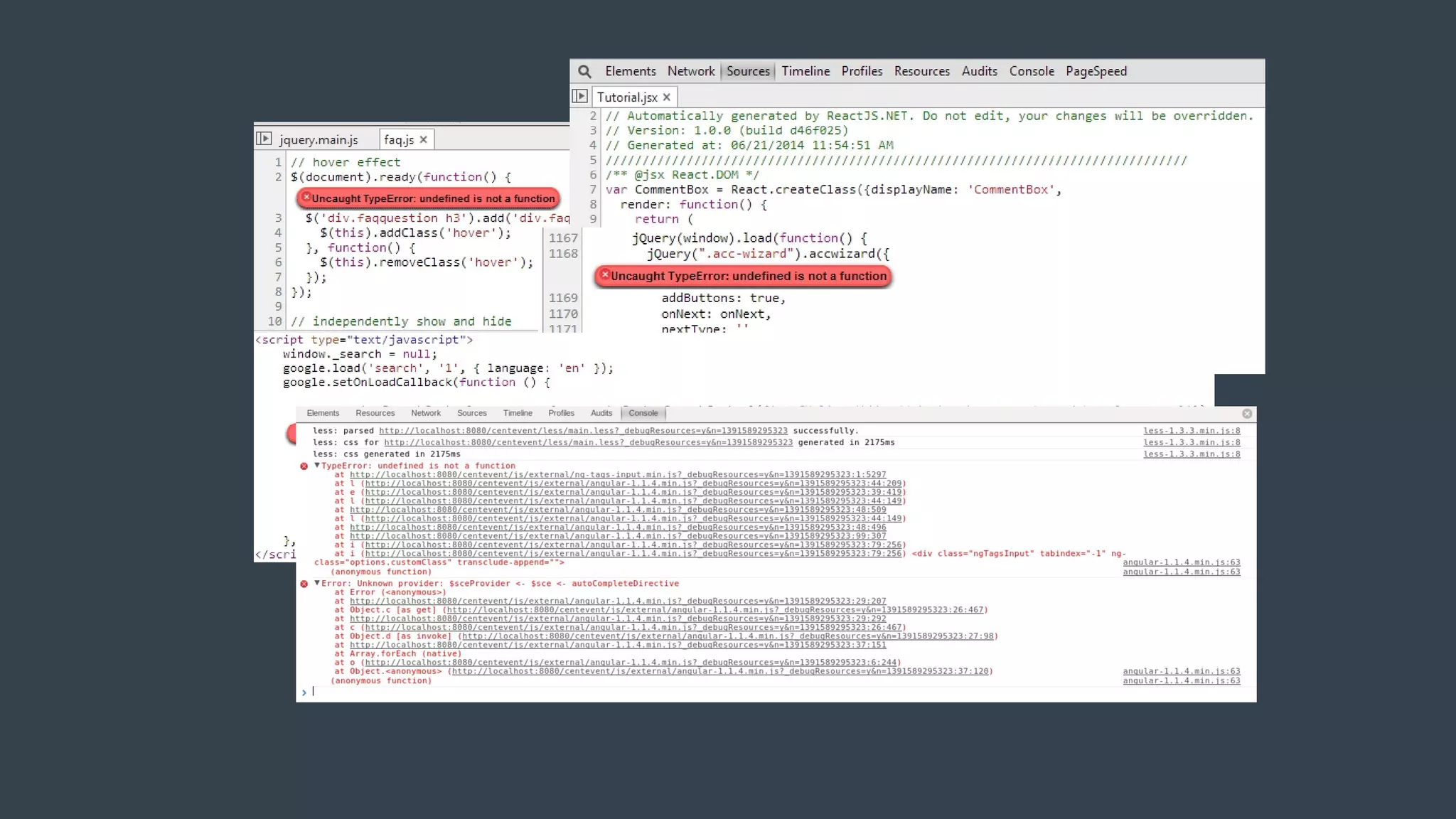 Uncaught
TypeError:
undefined	is	not
a	function
 