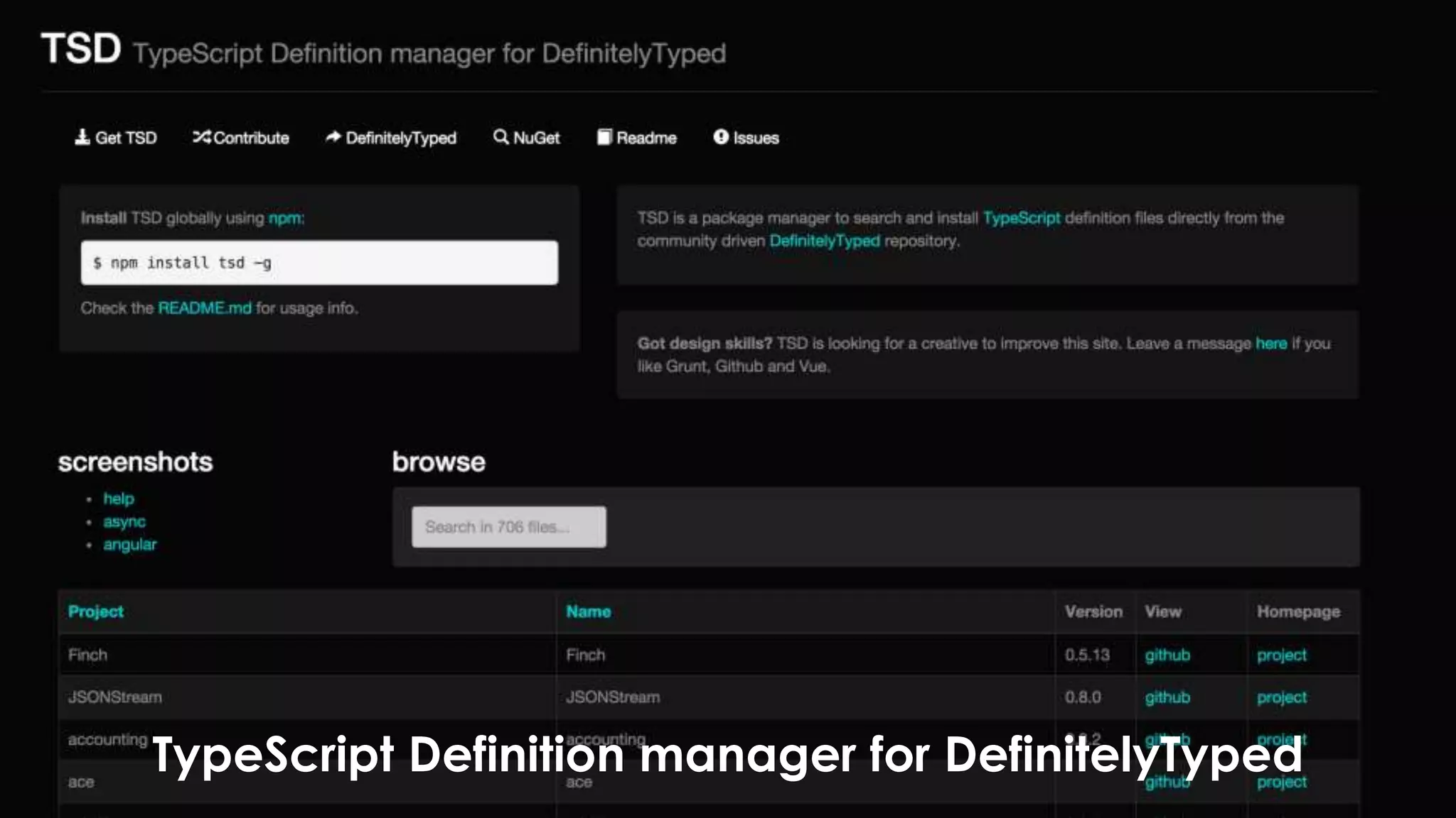 TypeScriptを進める理由３
 生産効率が高い
 既存JavaScriptライブラリを有効活用
○ 型定義ファイルは公式リポジトリからダウンロード可能
TypeScript Definition manager for DefinitelyTyped
 