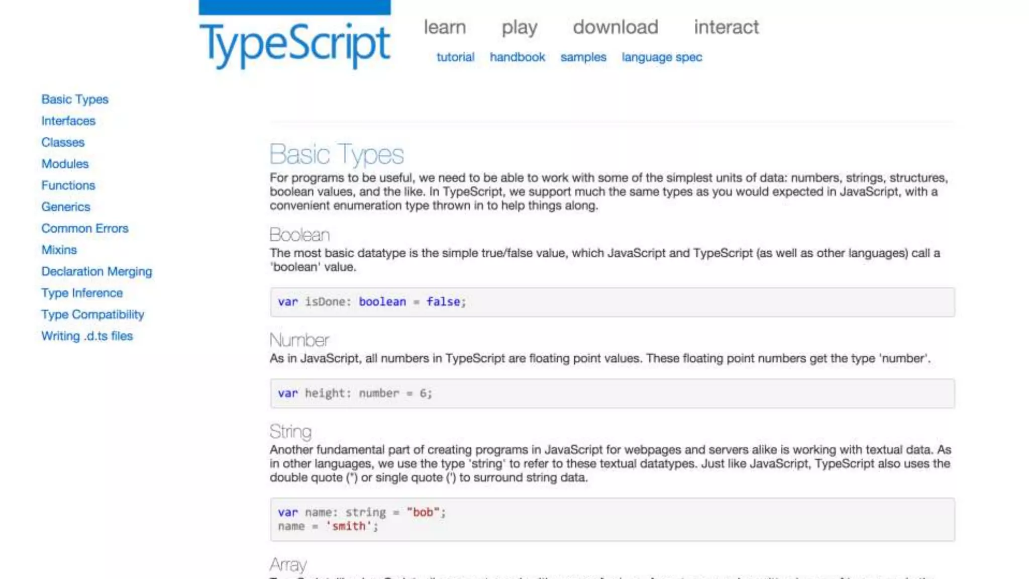 TypeScriptの機能
 とてもじゃないけどここでは紹介しきれないので・・
TypeScript handbook（公式）
• http://www.typescriptlang.org/Handbook
• 最新版1.4の情報あり
 