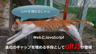 WebとJavaScript
進化のギャップを埋める手段としてaltJSが登場
GAPを埋めるにゃん
http://nobuya-yoshida.sblo.jp/article/37330329.html
 