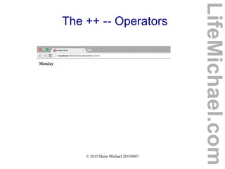 © 2015 Haim Michael 20150807
The ++ -- Operators
LifeMichael.com
 