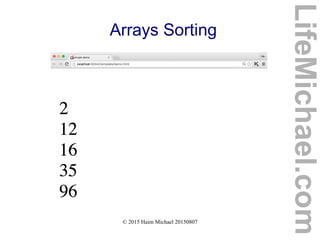 © 2015 Haim Michael 20150807
Arrays Sorting
LifeMichael.comLifeMichael.com
 