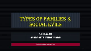 Types of families &
Social Evils
AB RAJAR
ASSOCAITE PROFESSOR
Email:drabrajar@gmail.com
1
 