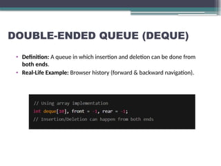 TYPES IN QUEUES IN DATA STRUCTURES AND ALOGORITHM IN C PROGRAMMING | PPTX