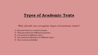 Types Of Academic Texts