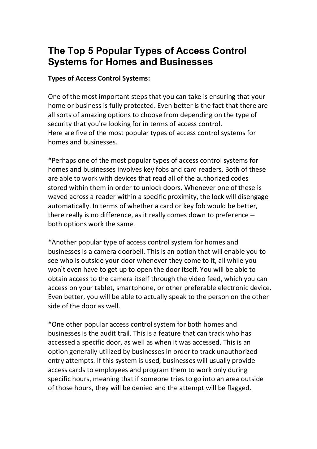 Types Of Access Control Systems
