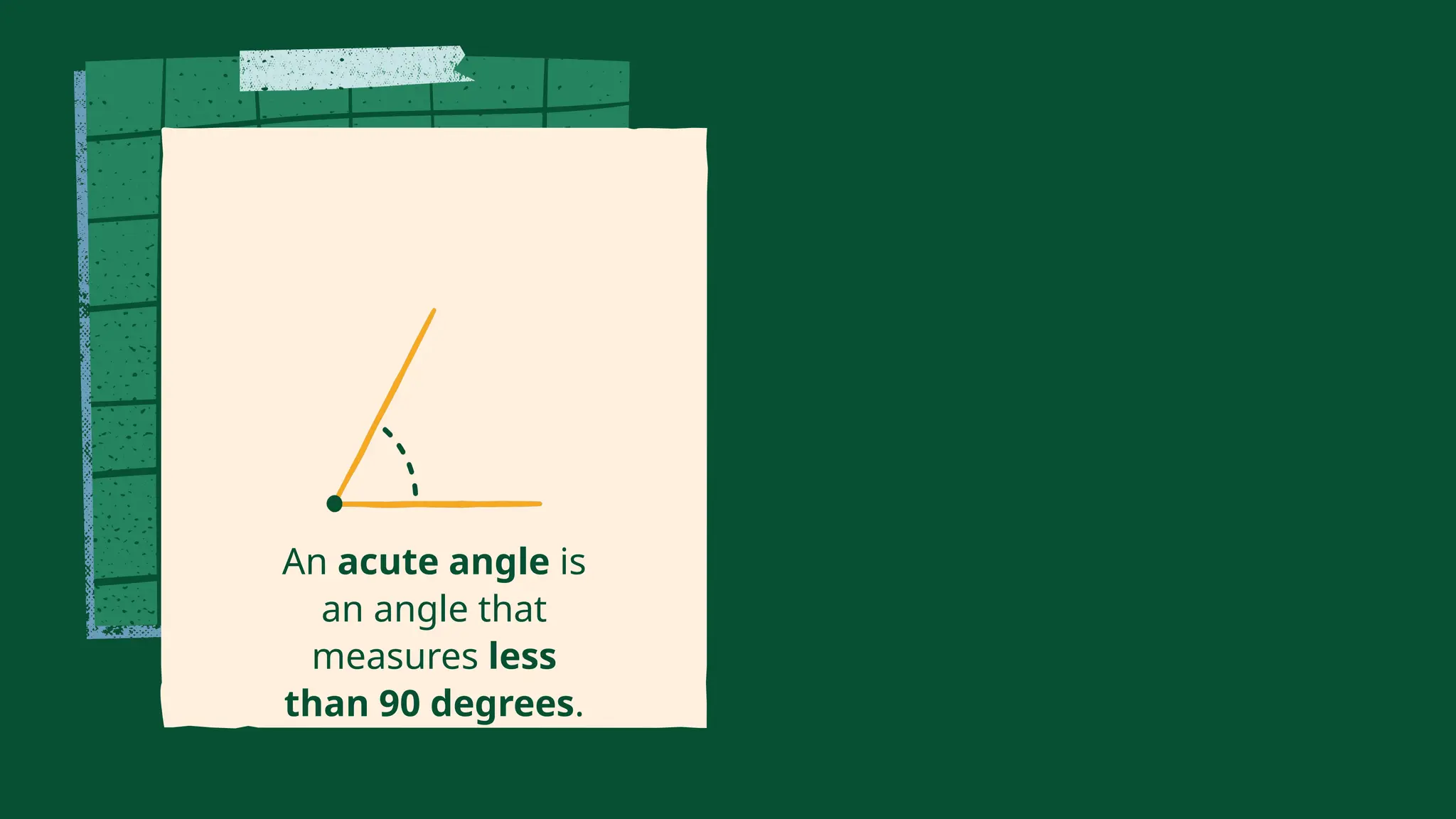 An acute angle is
an angle that
measures less
than 90 degrees.
 