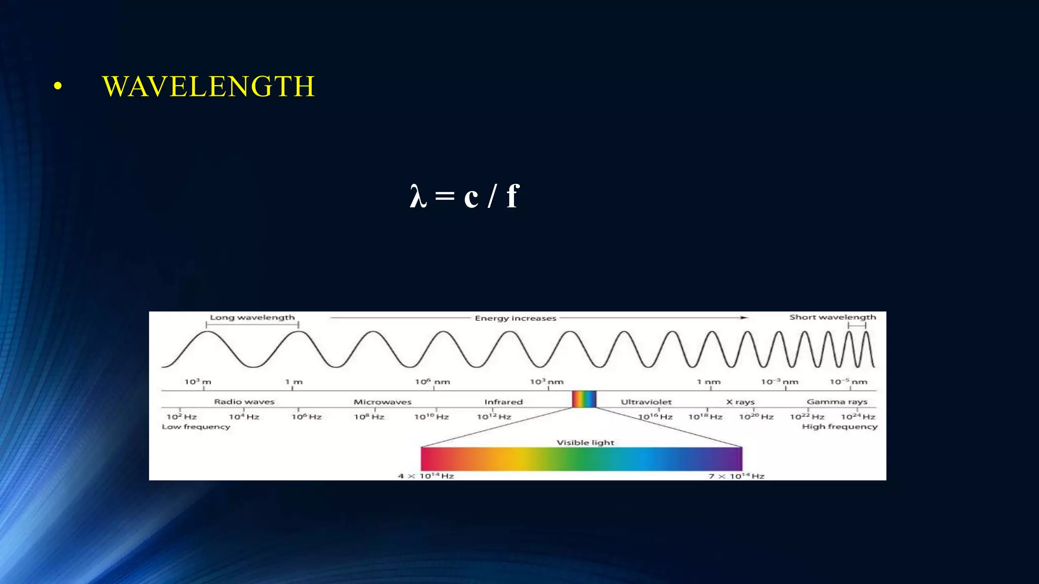 • WAVELENGTH
λ = c / f
 