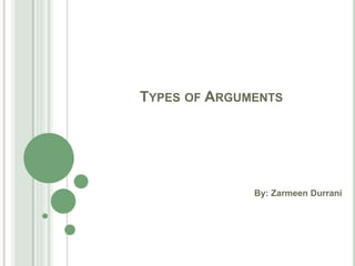 TYPES OF ARGUMENTS
By: Zarmeen Durrani
 