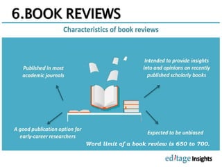6.BOOK REVIEWS
Word limit of a book review is 650 to 700.
 