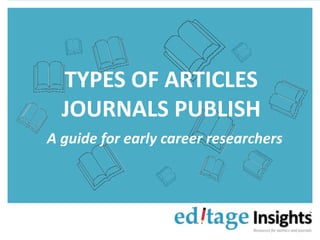 TYPES OF ARTICLES
JOURNALS PUBLISH
A guide for early career researchers
 