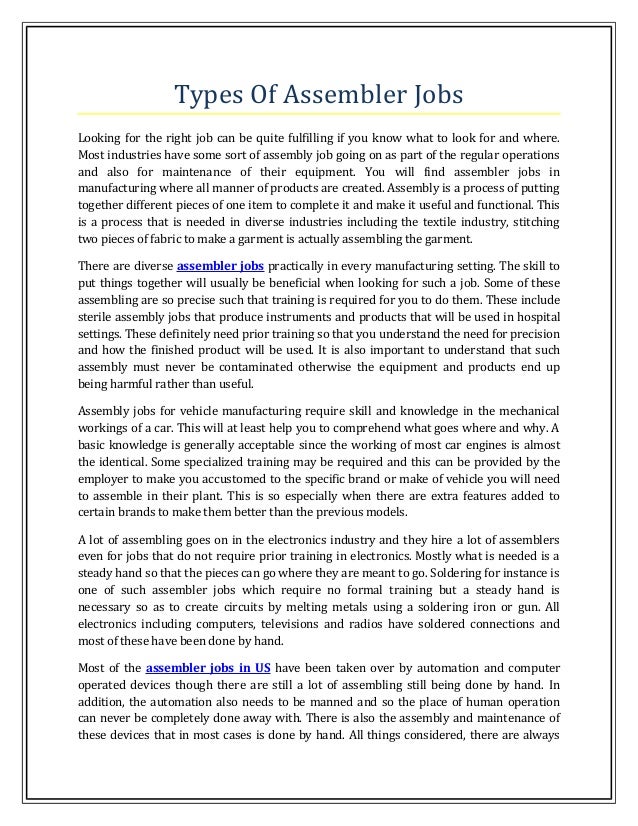 Types of assembler jobs