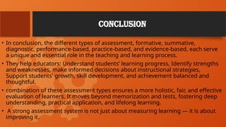 Conclusion Types Test TYPES OF ASSESSMENT Teaching and learning | PPTX