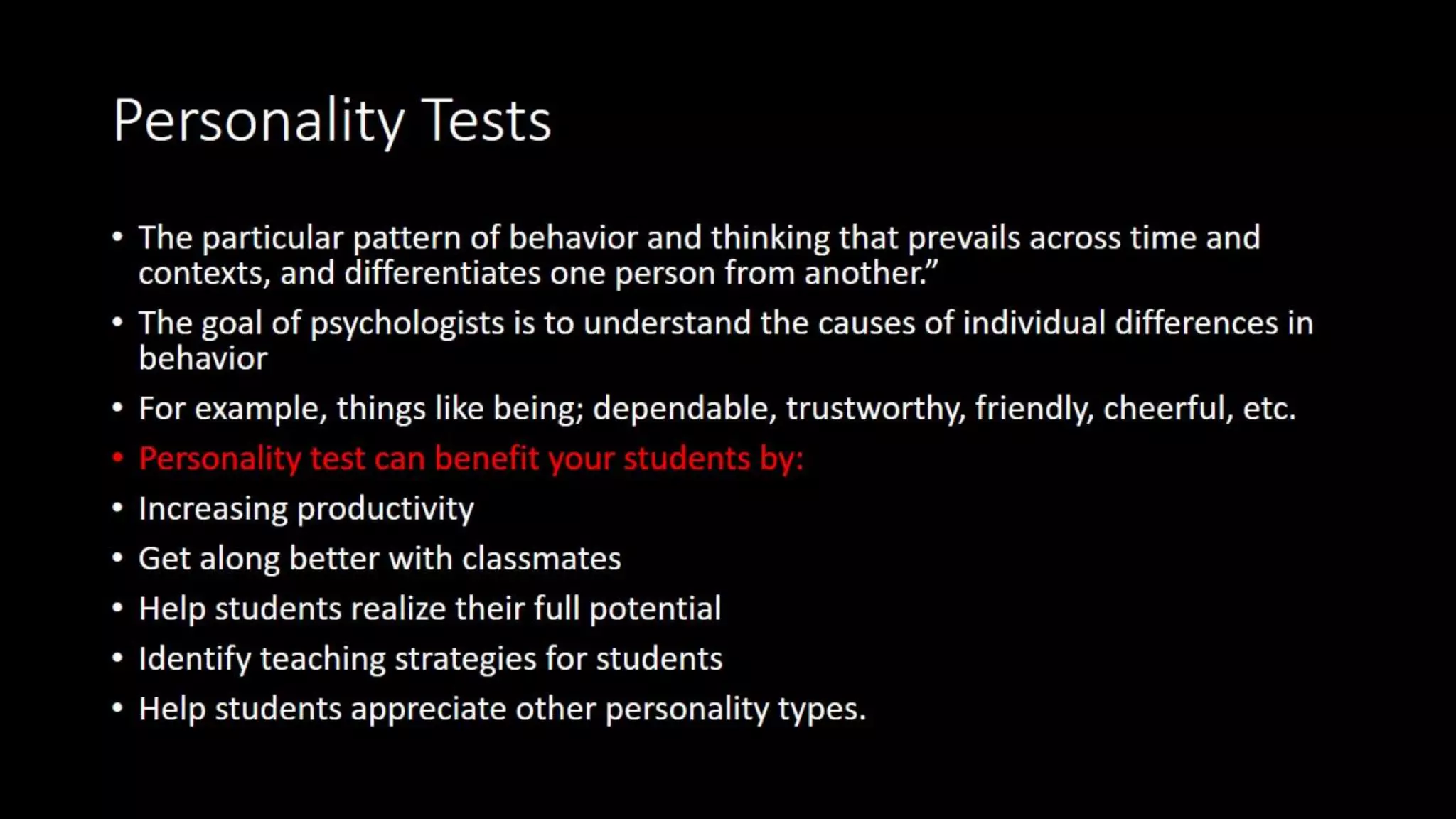 Types of assessment tests and techniques