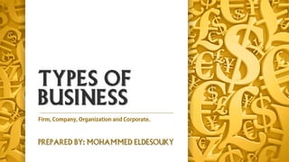 Types of
Business
Prepared By: Mohammed Eldesouky
 