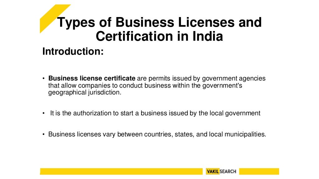 Types of business licenses and certification in india