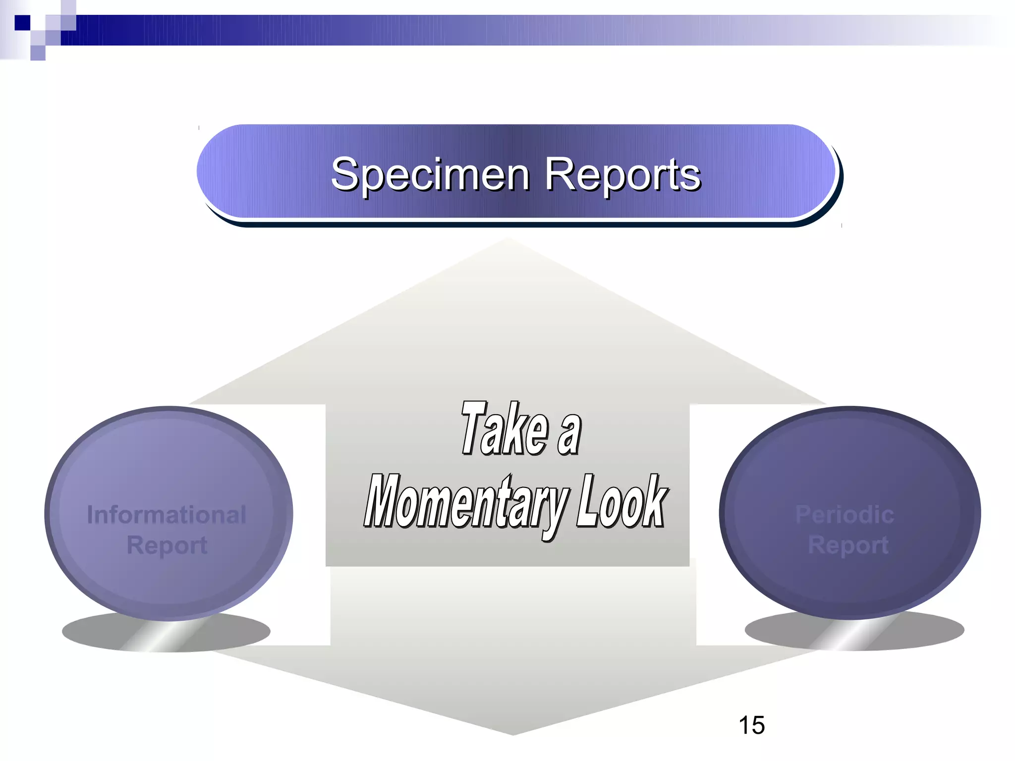 Specimen Reports
                Specimen Reports




Informational                           Periodic
    Report                               Report




                                   15
 