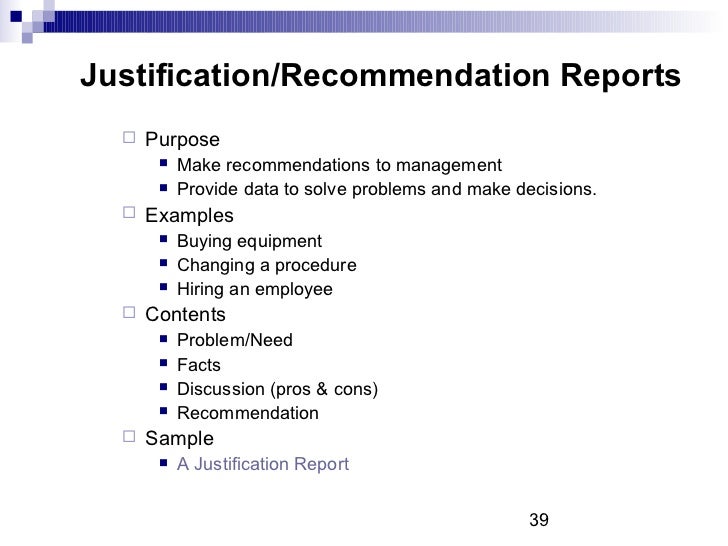 and justification report sample