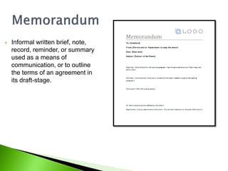 Informal Notes Example Types of business writing | PPTX