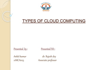TYPES OF CLOUD COMPUTING
Presented by : Presented TO :
Ankit kumar dr. Rajesh dey
21MCA023 Associate professor
 