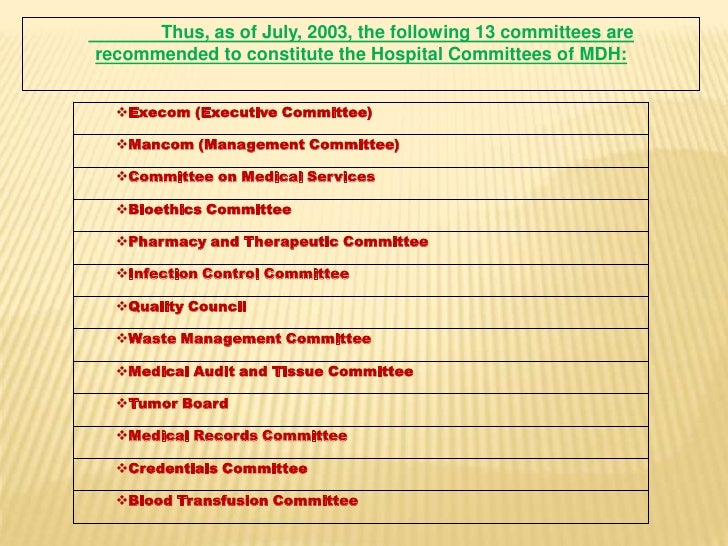 Types of committees governing health care teams