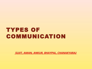 TYPES OF 
COMMUNICATION 
SUJIT, AMAN, ANKUR, BHAYPAL, CHANAKYARAJ 
 