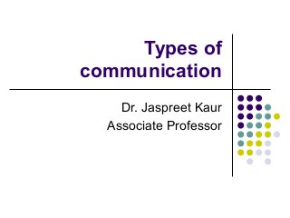 Types of
communication
Dr. Jaspreet Kaur
Associate Professor
 