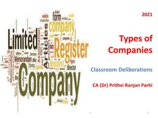 2021
Types of
Companies
Classroom Deliberations
CA (Dr) Prithvi Ranjan Parhi
1
CA (Dr) Prithvi R Parhi
 