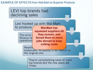 EXAMPLE OF EFFECTS from Wal-Mart to Superior Products Wal-Mart has squeezed suppliers till they scream, and forced them to move jobs abroad to keep cutting costs 