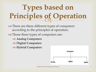 
 There are three different types of computers
according to the principles of operation.
 Those three types of computer...