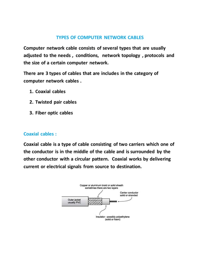 Computer To Computer Network Cable TYPES OF COMPUTER NETWORK CABLES | DOCX