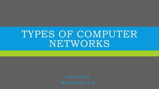 TYPES OF COMPUTER
NETWORKS
Tatheer Fatima
BS English (Sec 1-A)
 