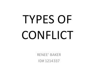TYPES OF
CONFLICT
RENEE’ BAKER
ID# 1214337

 