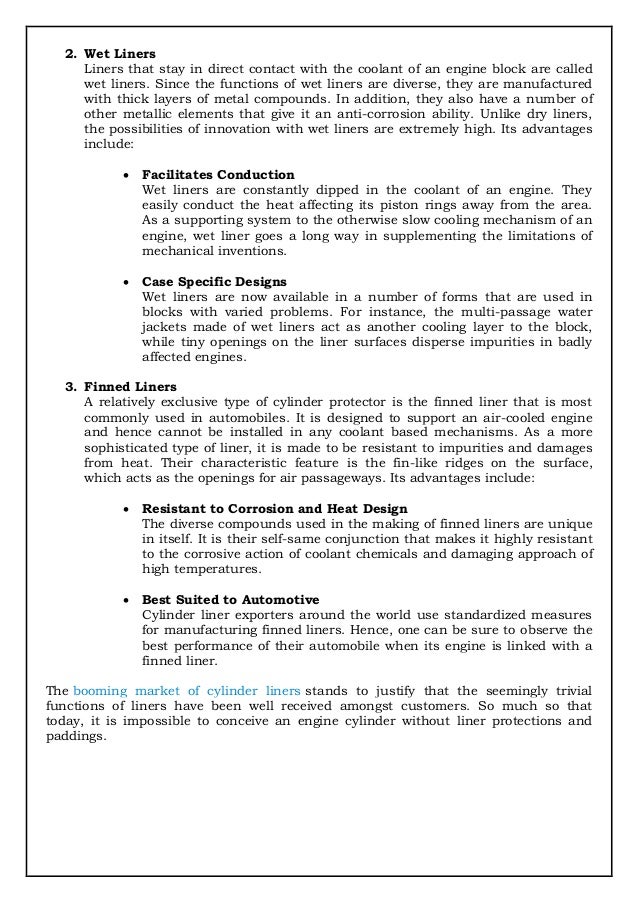 Types of Cylinder Liners and The Advantages