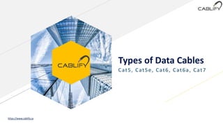 Types of Data Cables
Cat5, Cat5e, Cat6, Cat6a, Cat7
https://www.cablify.ca
 
