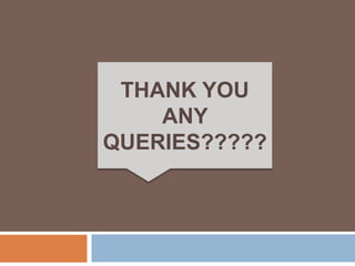 THANK YOU
    ANY
QUERIES?????
 