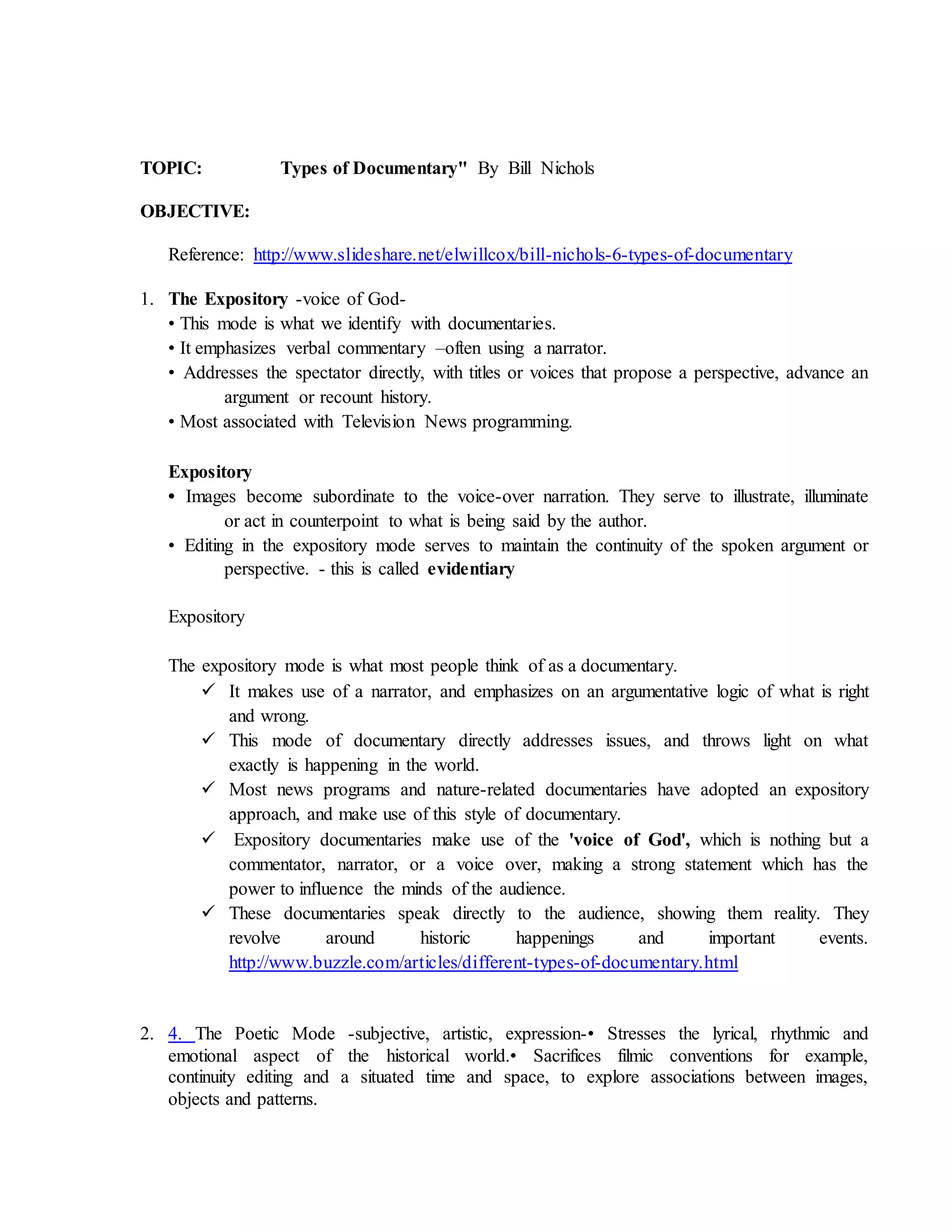 Types of documentary | DOCX