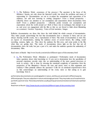 Reflexative Documentary Examples Types of documentary | DOCX