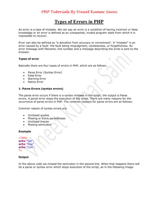 Types of Error in PHP | PDF