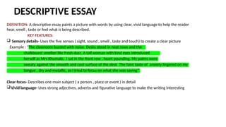 Decriptive Essay Types English grade 10 Different Types of essays.pptx