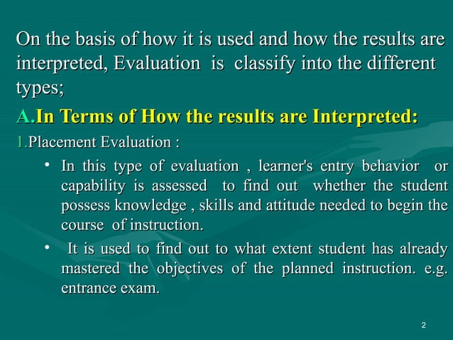 Types Of Evaluation