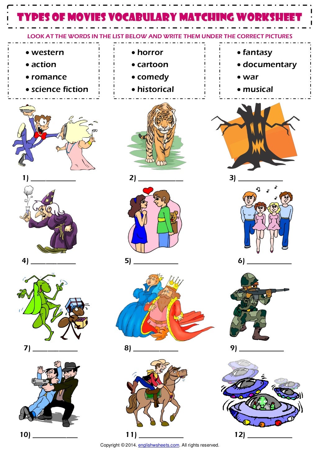 Types Of Films Movies Esl Vocabulary Matching Exercise Worksheet
