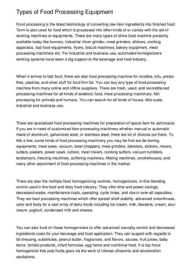 Types of Food Processing Equipment