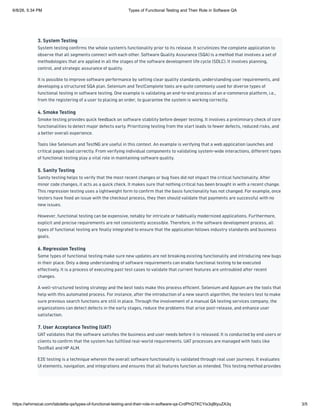 Types of Functional Testing and Their Role in Software QA | PDF