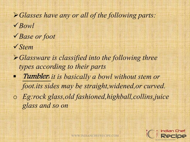 TYPES OF GLASSWARE USED IN RESTAURANT | PPTX