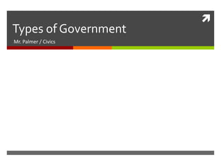 
Types of Government
Mr. Palmer / Civics
 