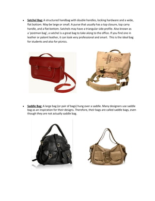 types of handbolsas for ladies and their names